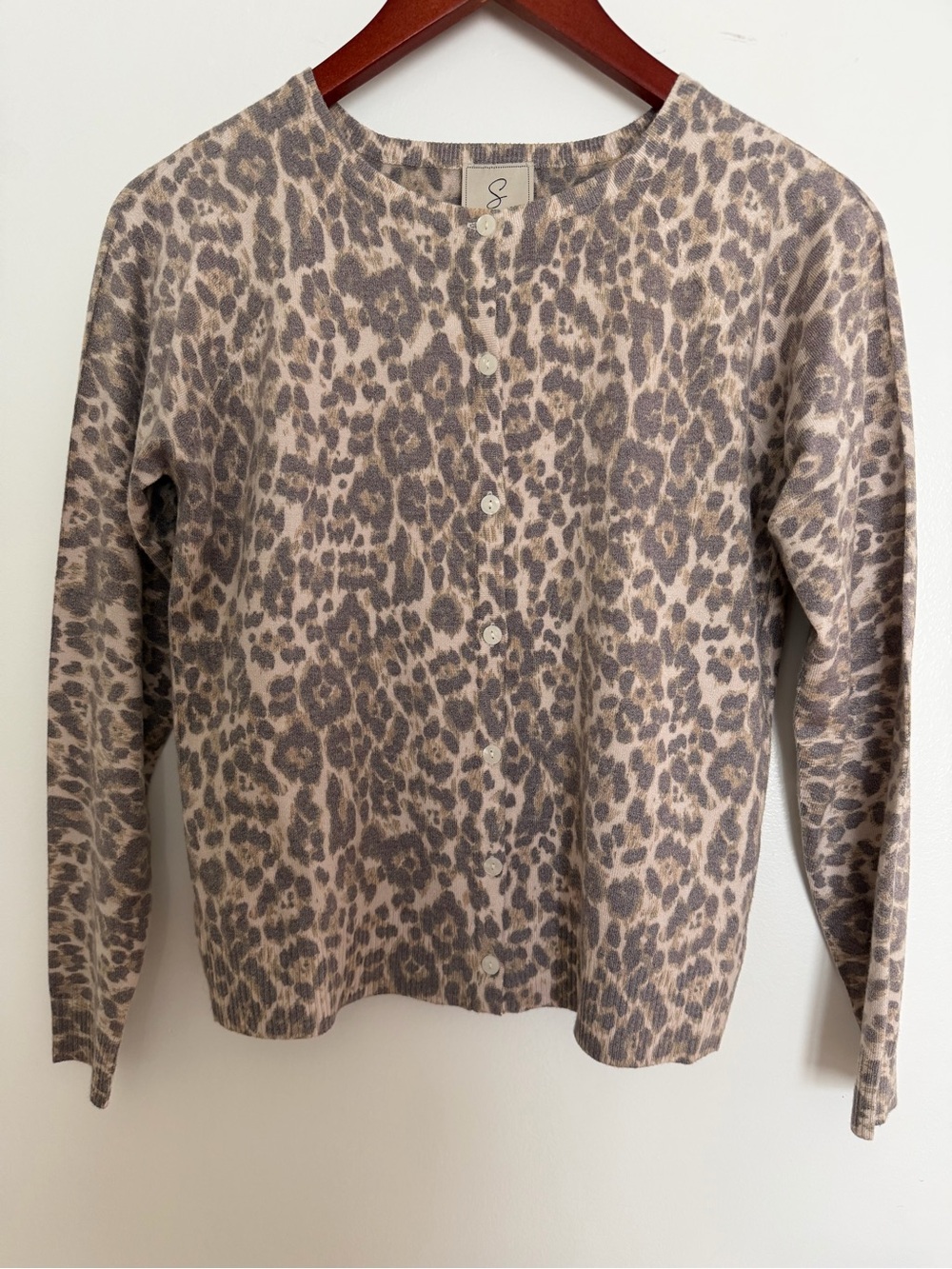 Sioni Leopard-Pattern Cardigan in Taupe & Beige